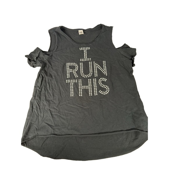 Zumba Fitness Tops - Zumba I RUN THIS Tank Top Women's Black Large Cold Shoulder Rhinestone Cotton